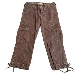Vintage Y2K Bongo Size 5 Baggy‎ Cargo Crop Pants Brown Tie Ankle Gorpcore